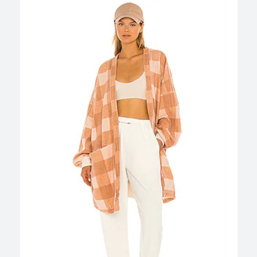 Free People Orange Check Benji Cardigan sz XL